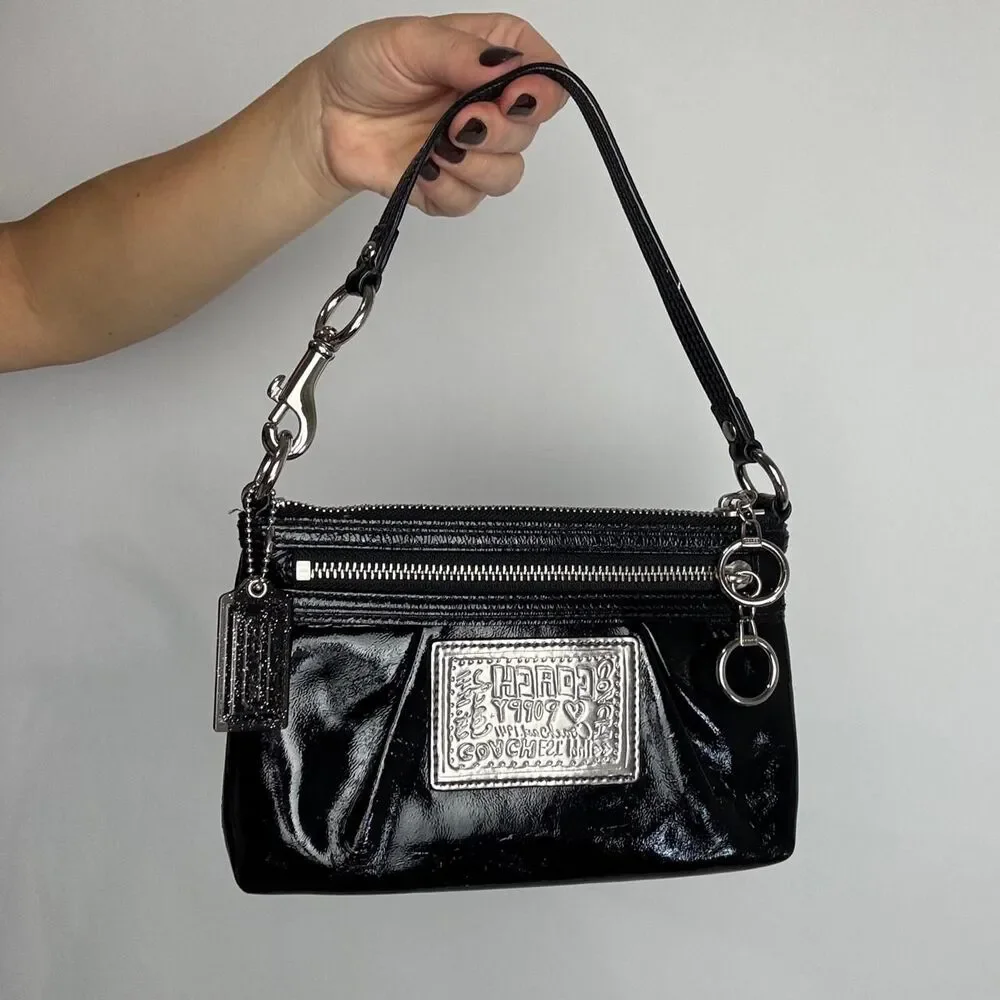 Coach Poppy Vintage Y2K Black Patent Leather Shoulder Mini Bag